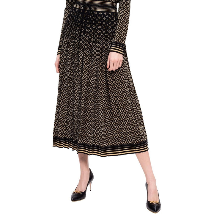 Patterned Pleated Wool Blend Skirt