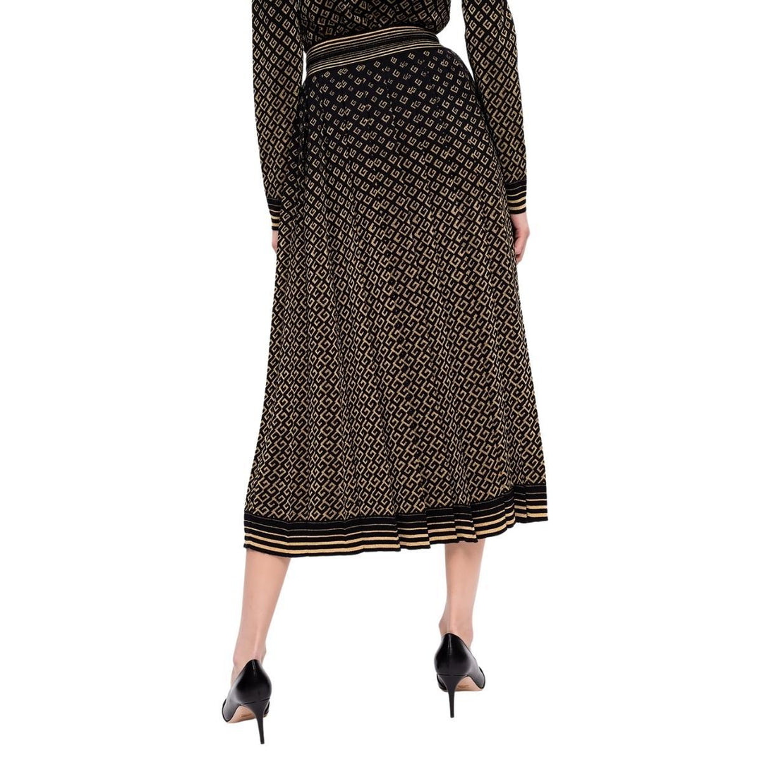 Patterned Pleated Wool Blend Skirt