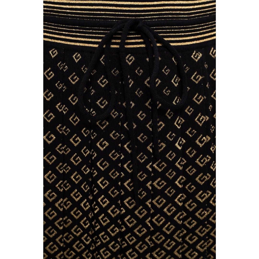 Patterned Pleated Wool Blend Skirt