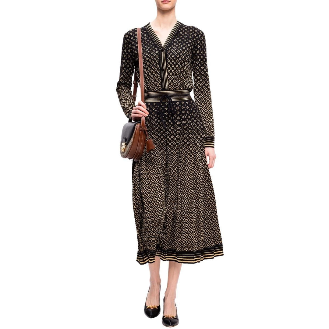 Patterned Pleated Wool Blend Skirt