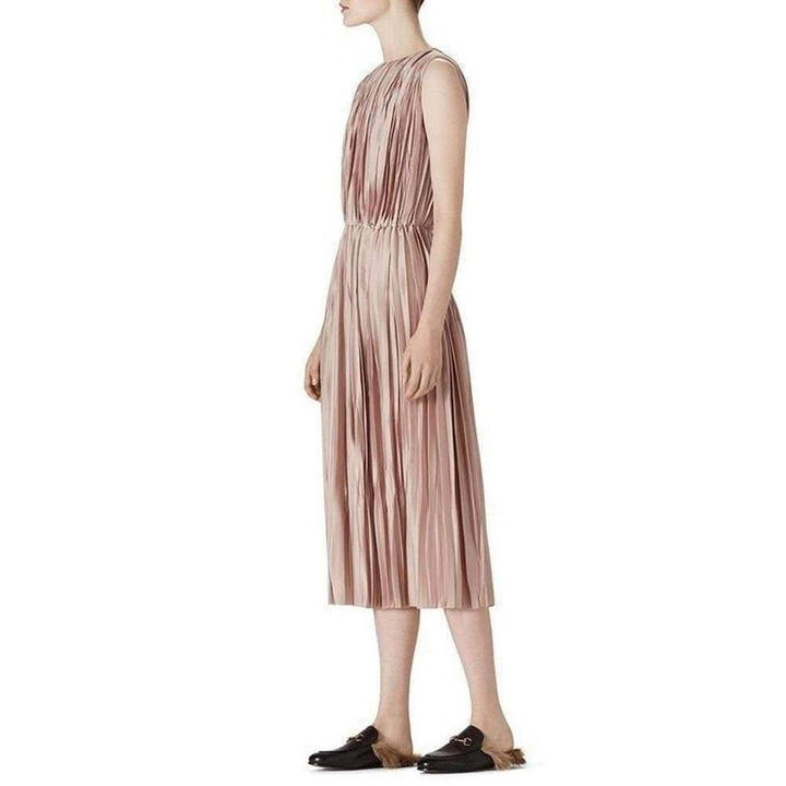 Pink Poly Satin Plissé Dress