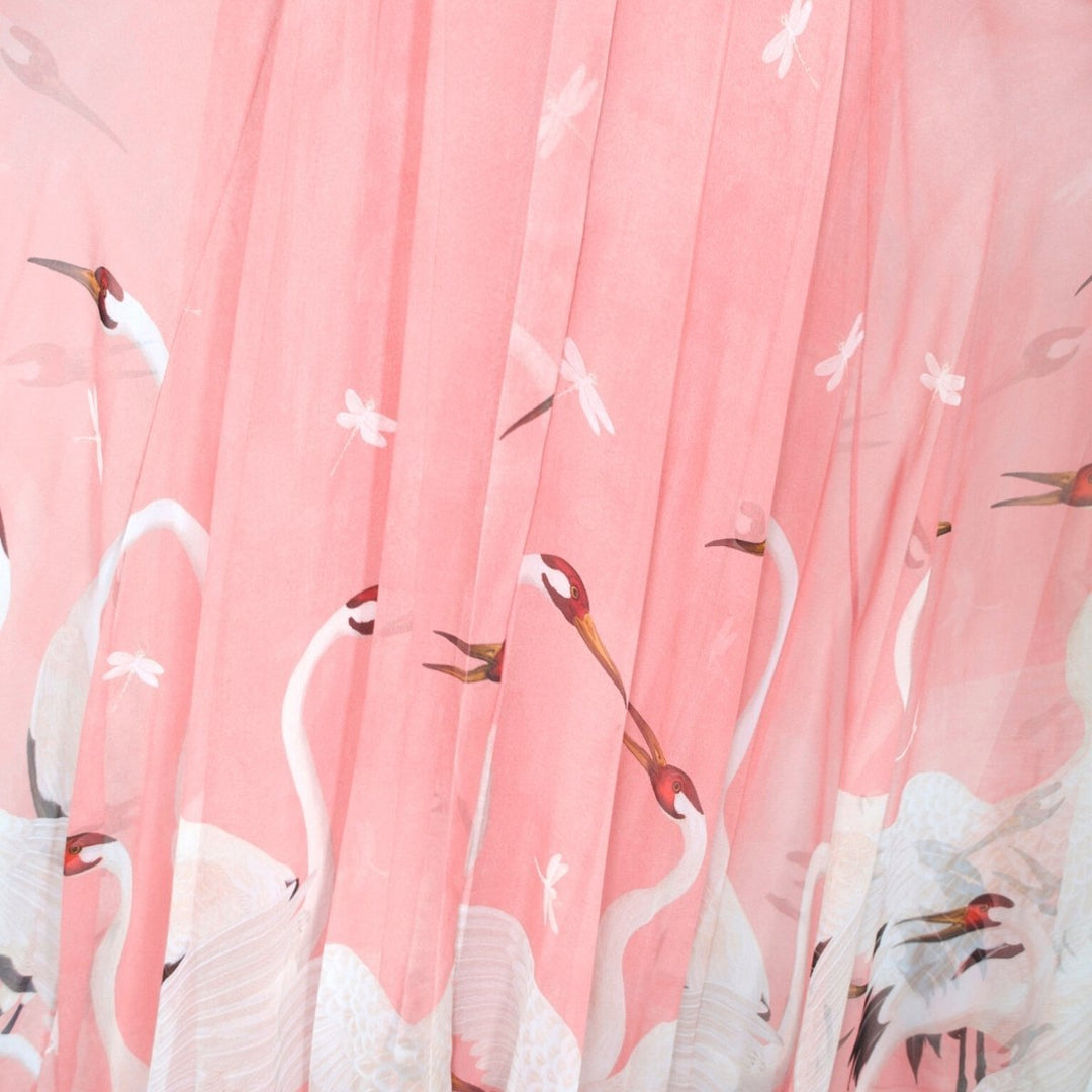 Pink Swan Print Dress with Bows on the Front