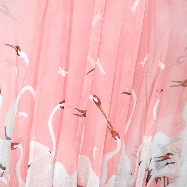 Pink Swan Print Dress with Bows on the Front