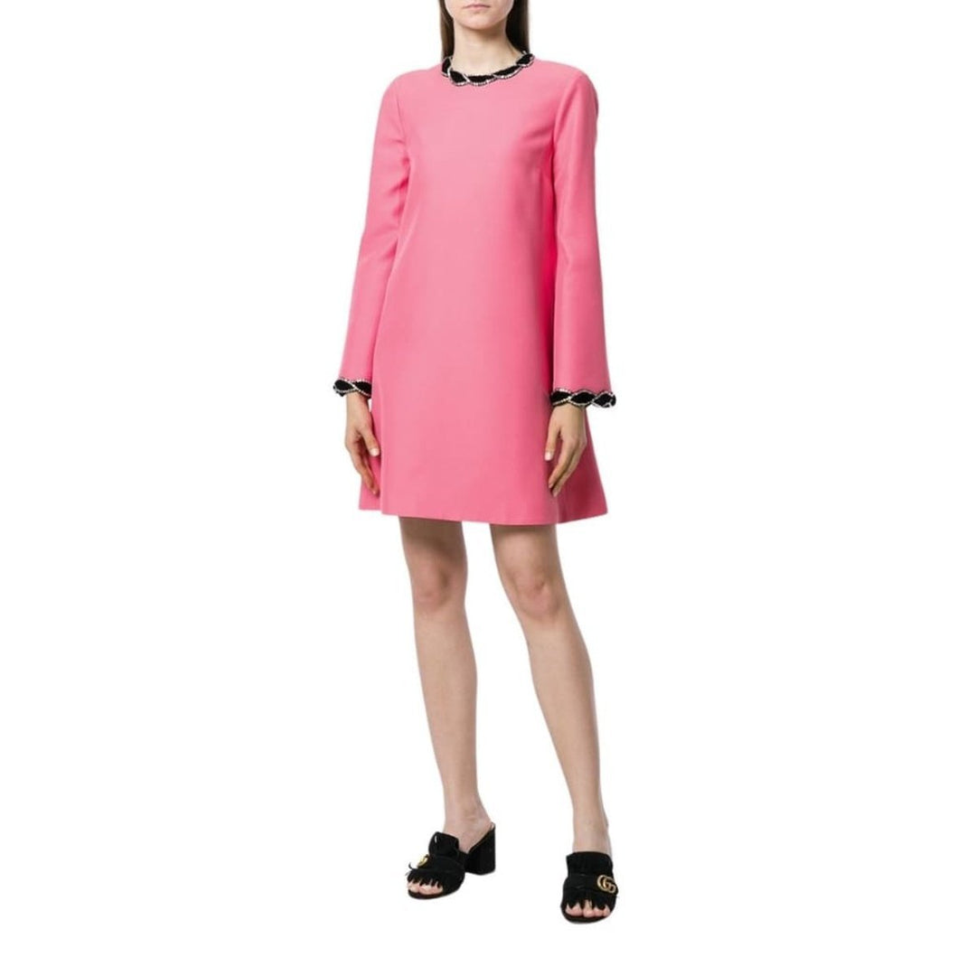 Pink Velvet Trim Dress
