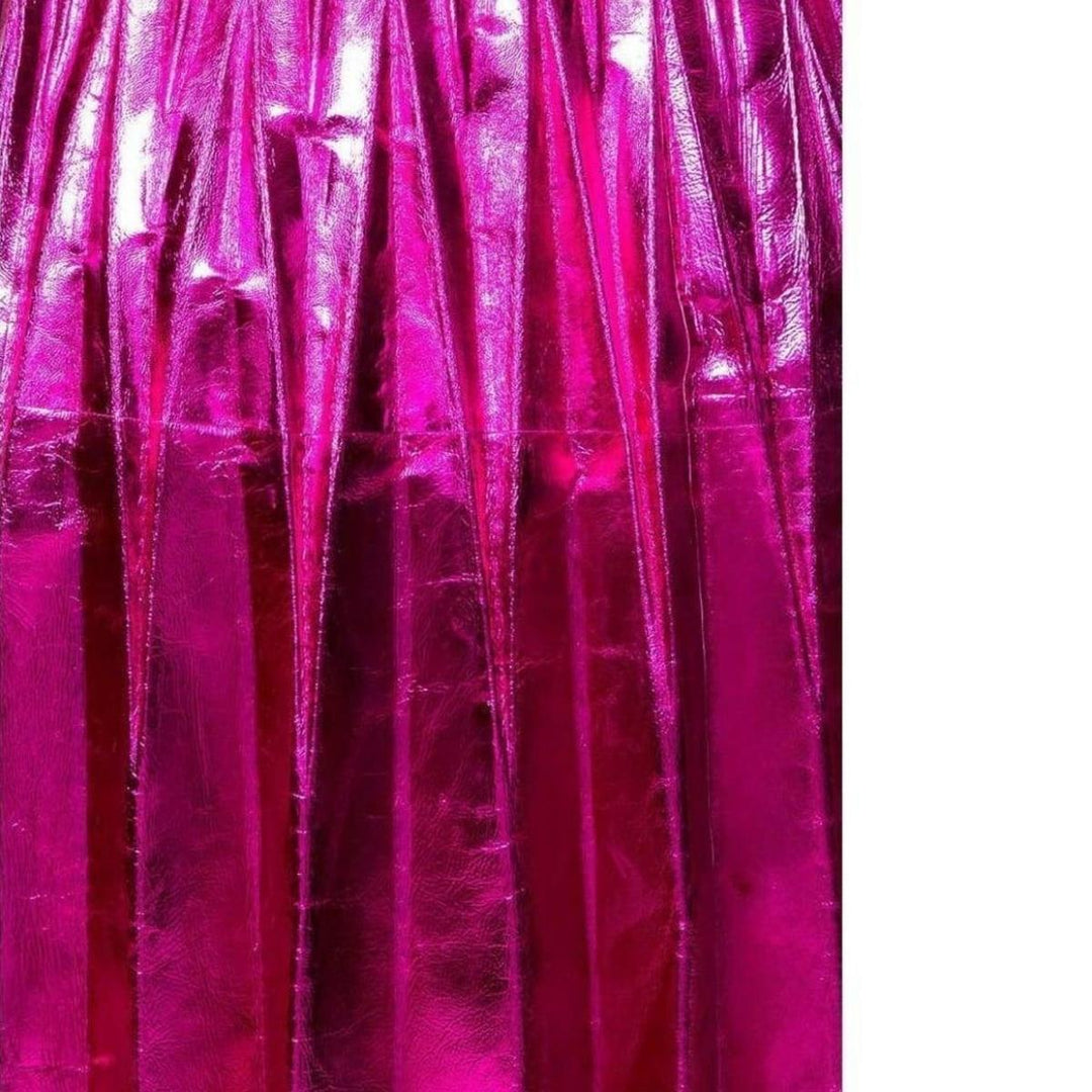 Pleated Metallic Leather Midi Skirt