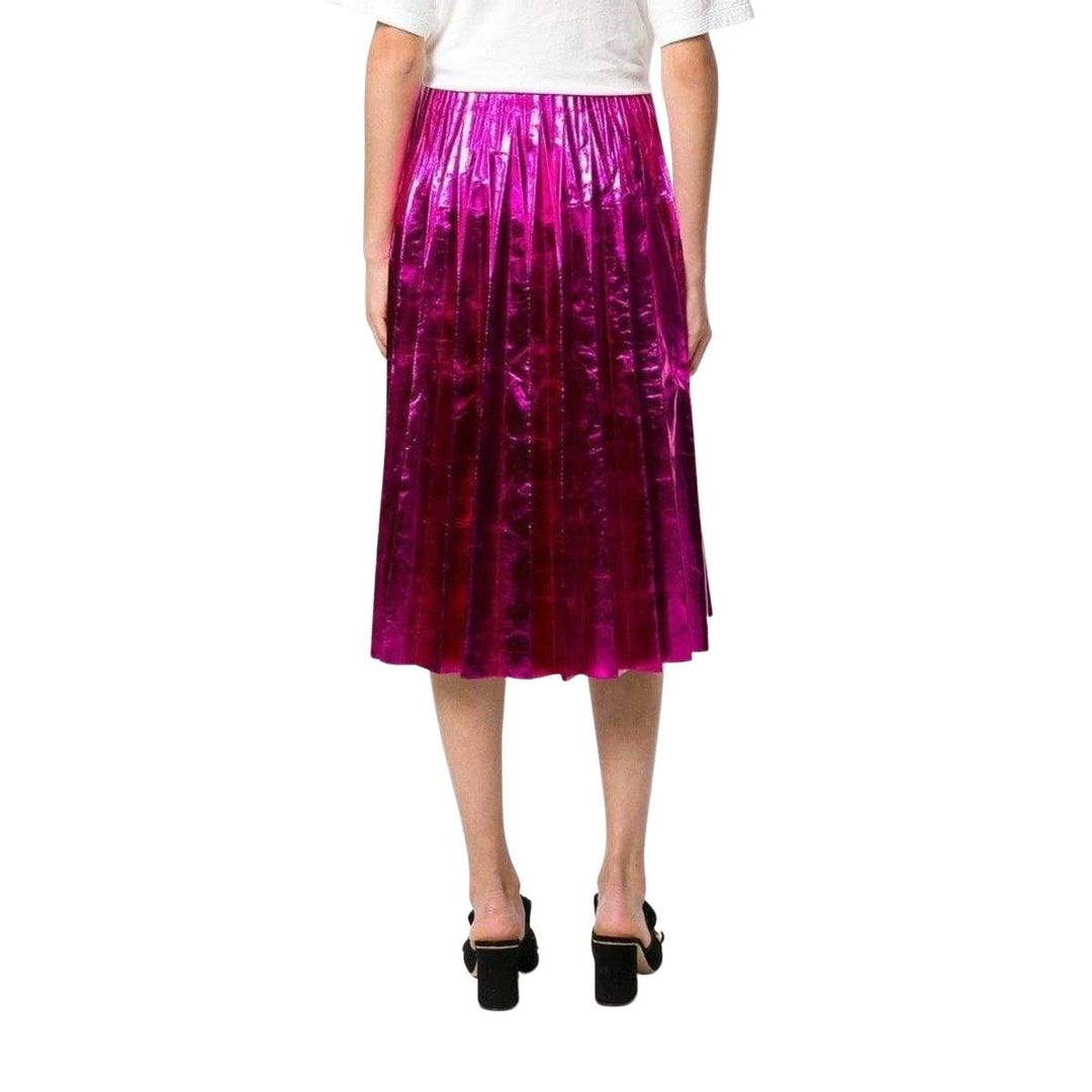 Pleated Metallic Leather Midi Skirt