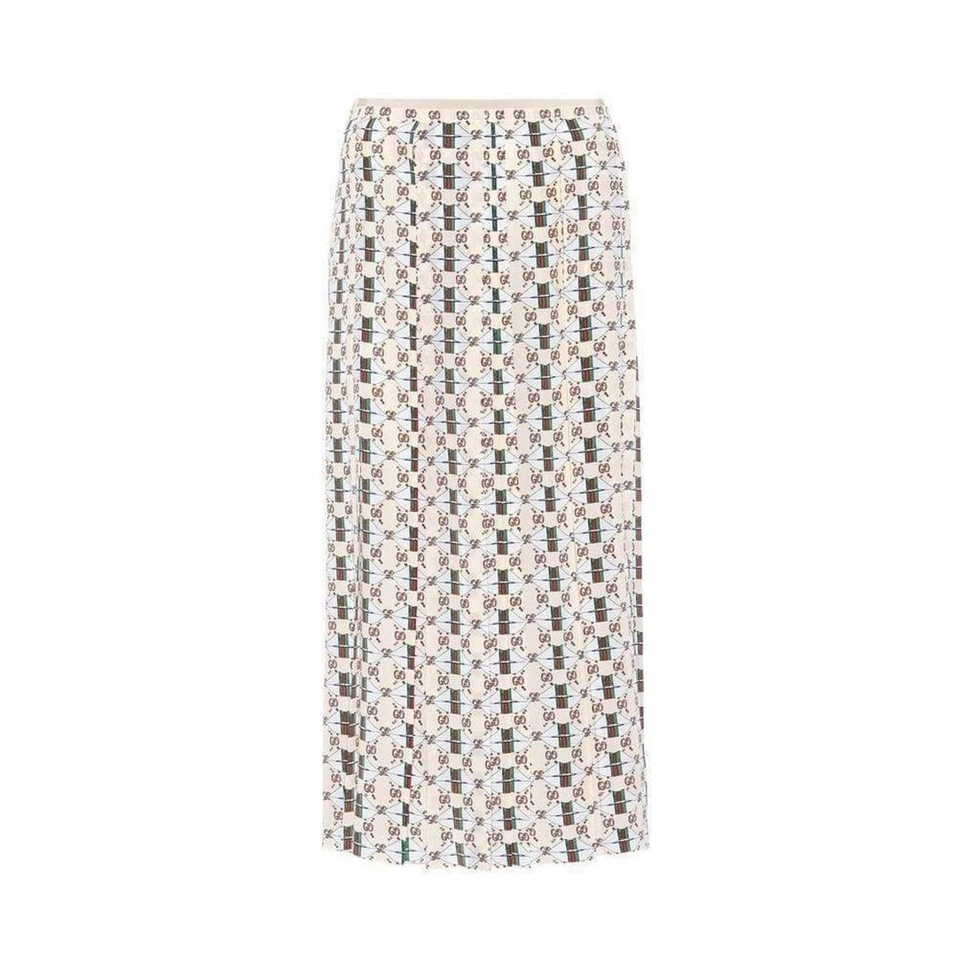 Gucci-Pleated Silk Skirt with Web Kisses Print - Runway Catalog