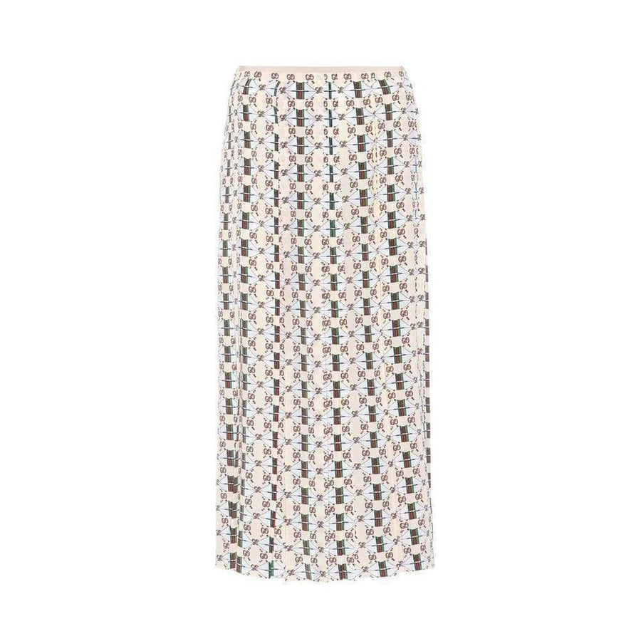 Gucci-Pleated Silk Skirt with Web Kisses Print - Runway Catalog