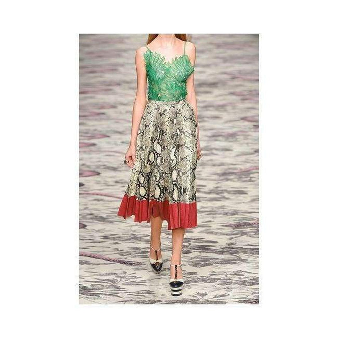 Pleated Snake-Effect Leather Skirt