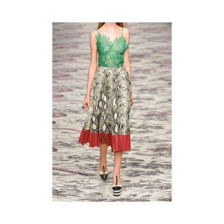 Pleated Snake-Effect Leather Skirt