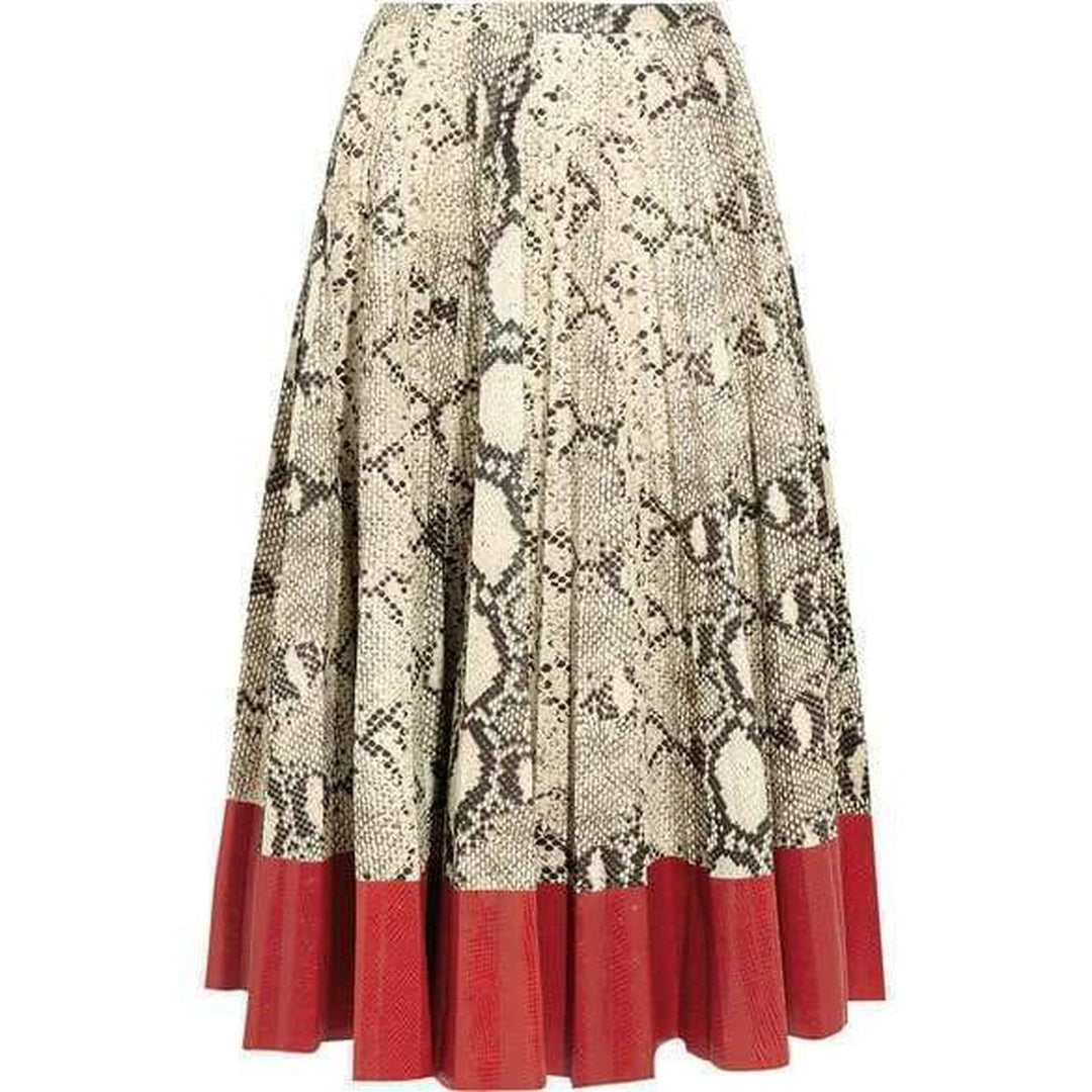 Pleated Snake-Effect Leather Skirt