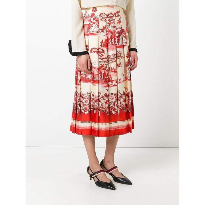 Porcelain Garden Print Midi Skirt