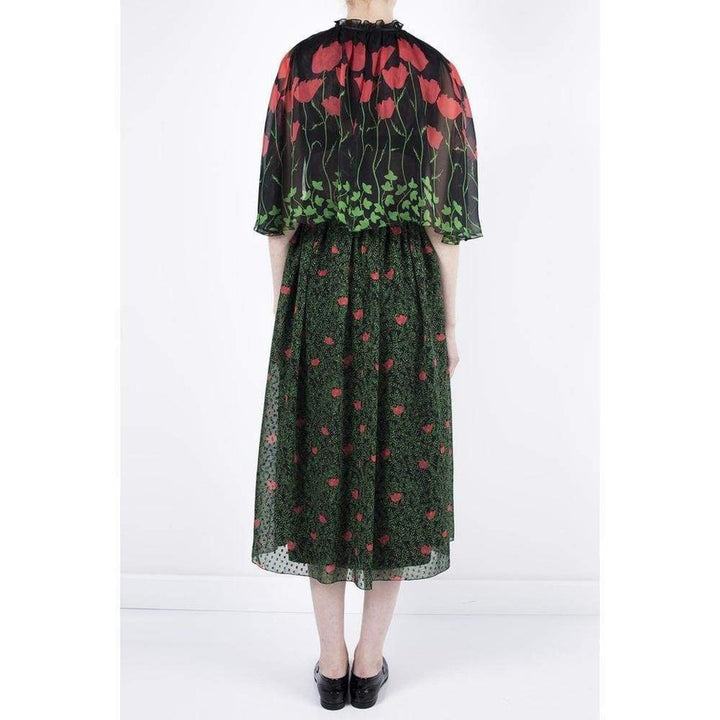 Printed Fil Coupe Cape Dress