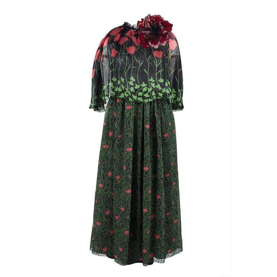 Gucci-Printed Fil Coupe Cape Dress - Runway Catalog
