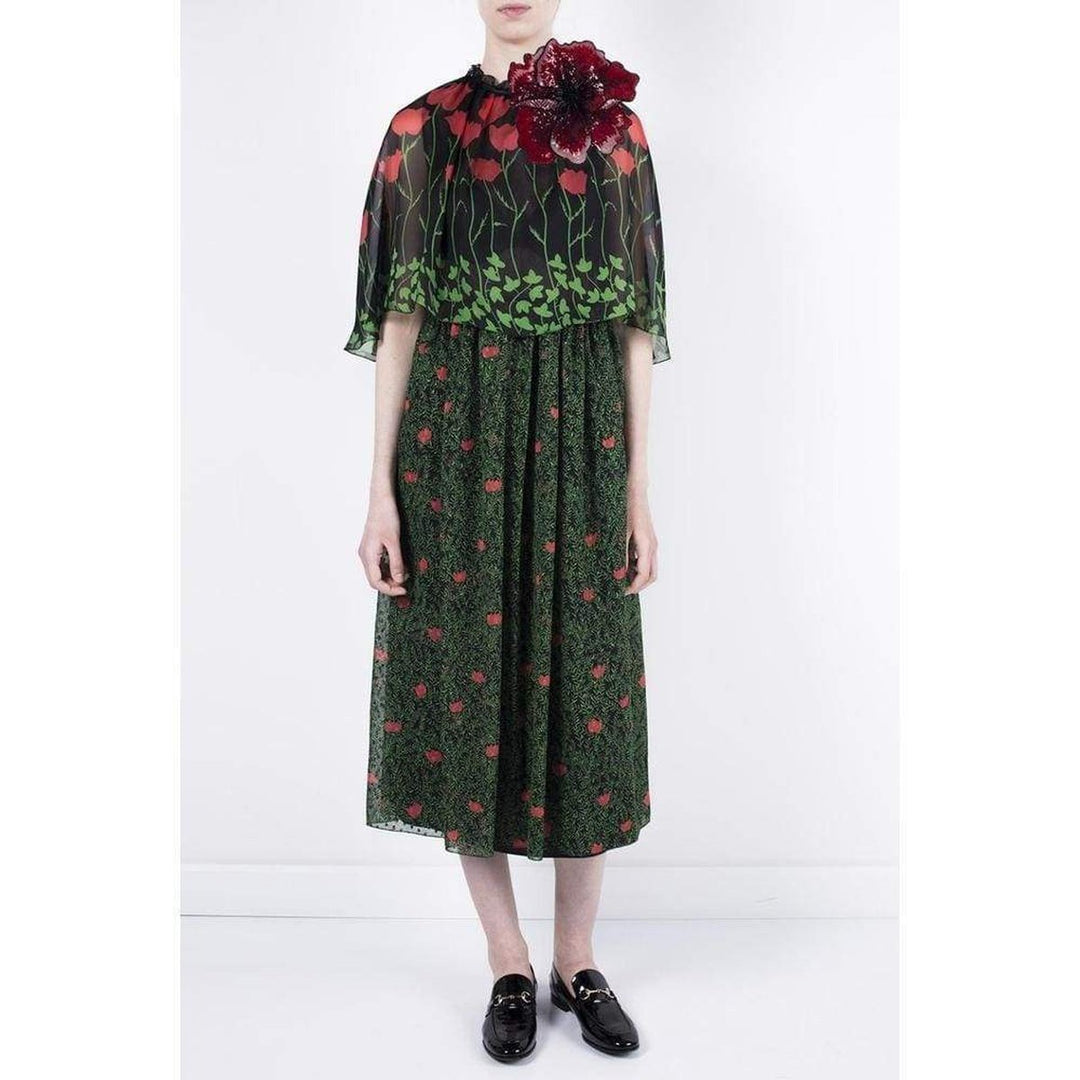 Printed Fil Coupe Cape Dress