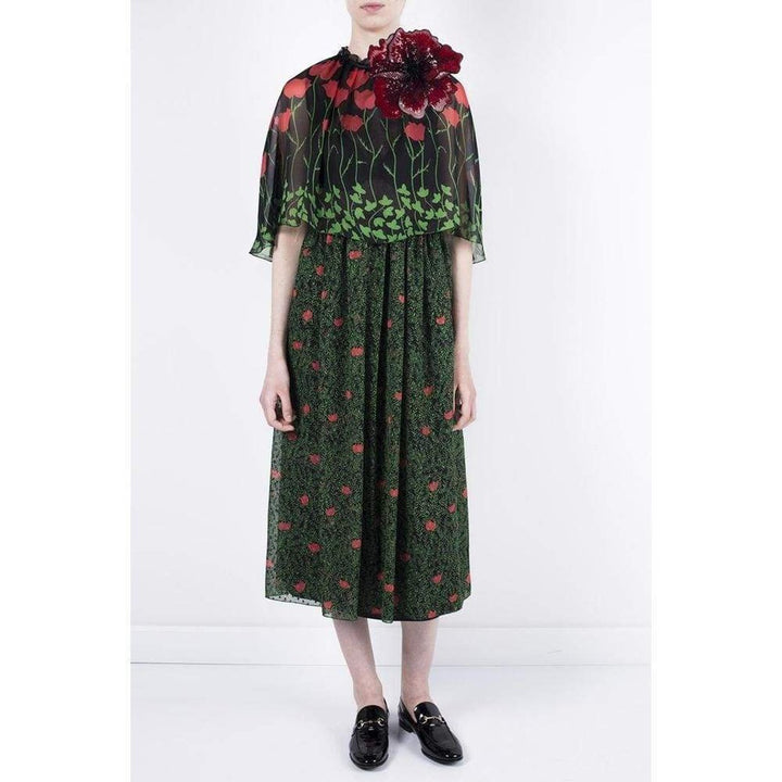 Printed Fil Coupe Cape Dress