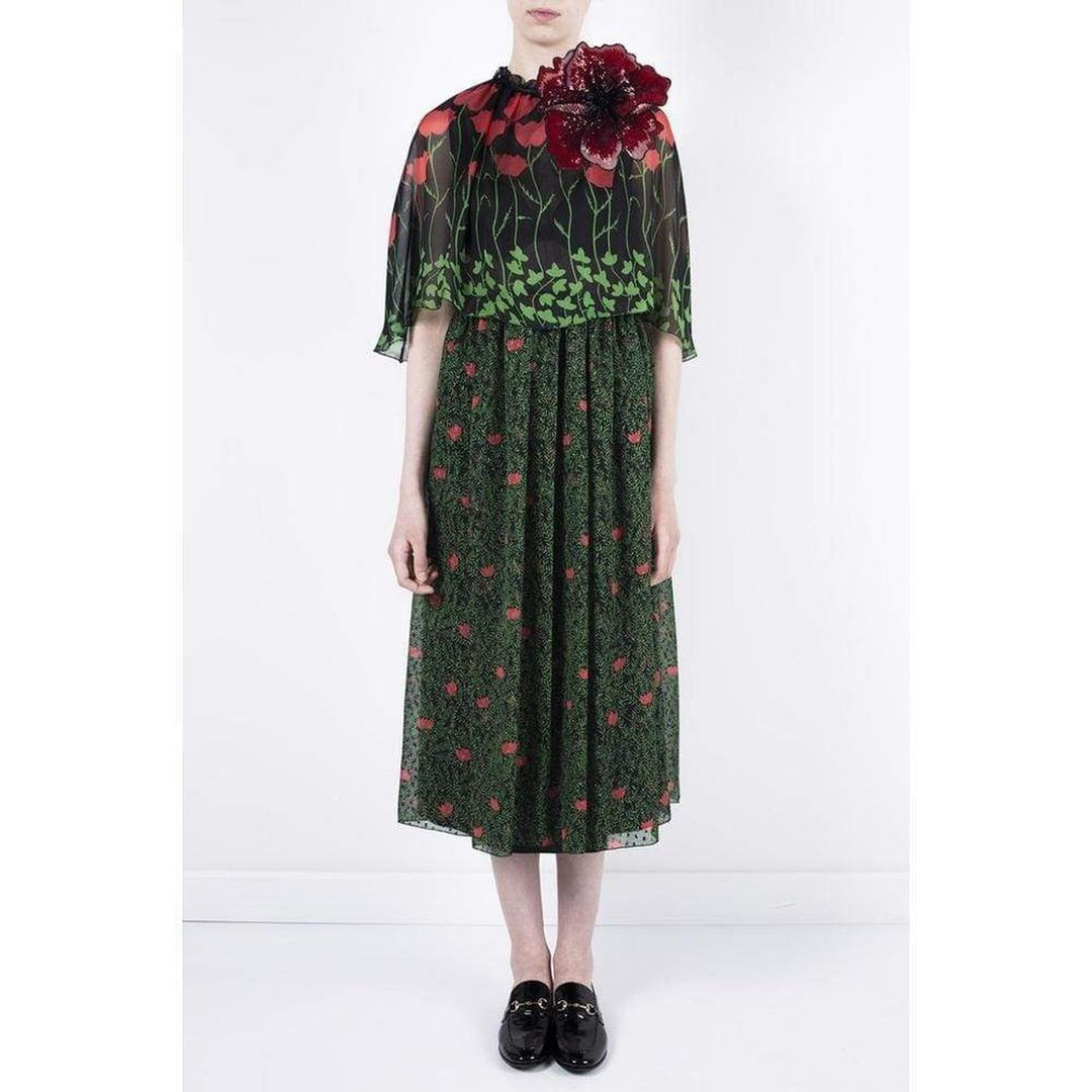 Printed Fil Coupe Cape Dress