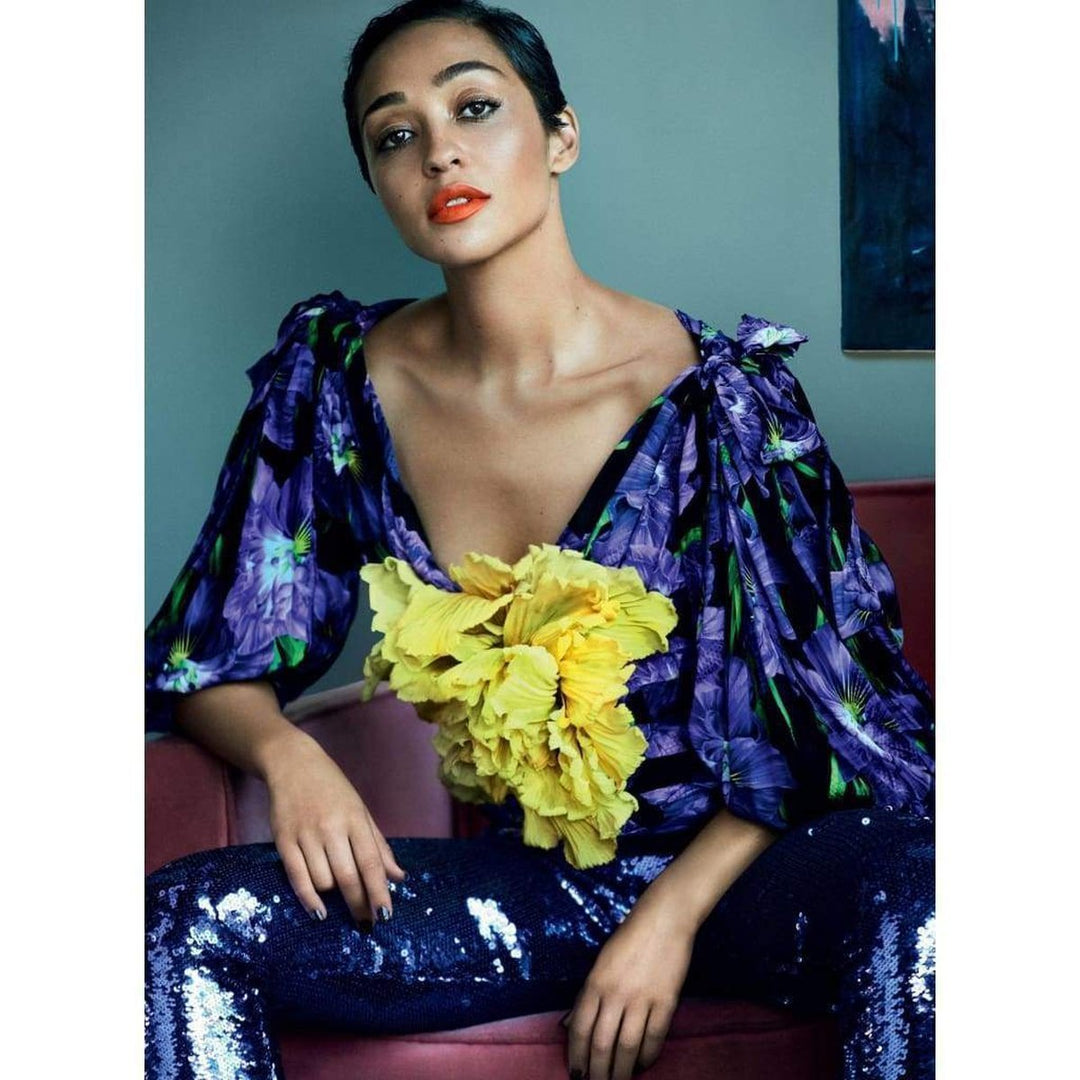 Purple Floral Pattern Silk Dress