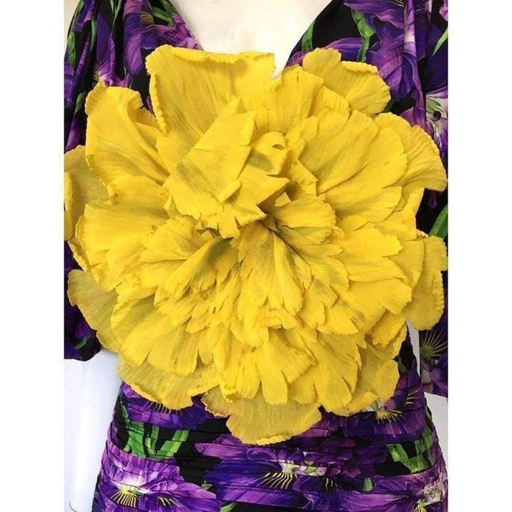 Purple Floral Pattern Silk Dress