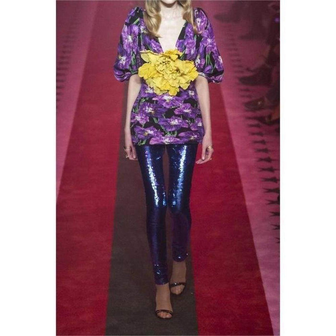 Purple Floral Pattern Silk Dress
