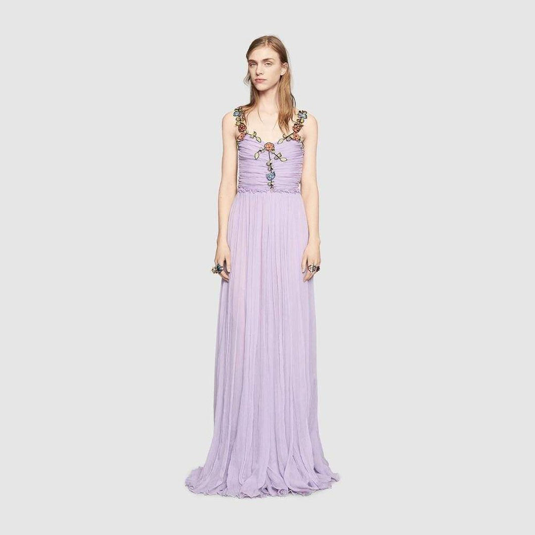 Purple Silk Chiffon Embroidered Gown