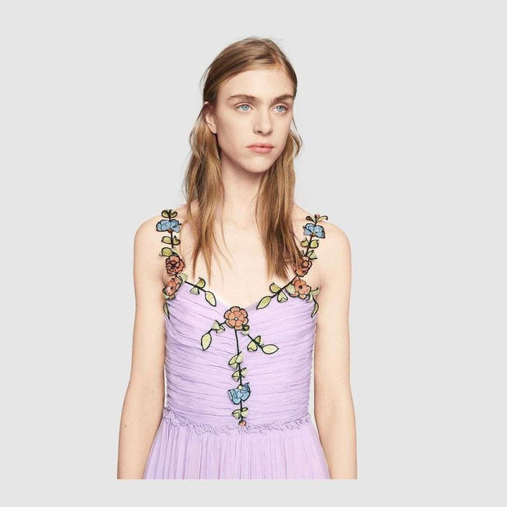 Purple Silk Chiffon Embroidered Gown