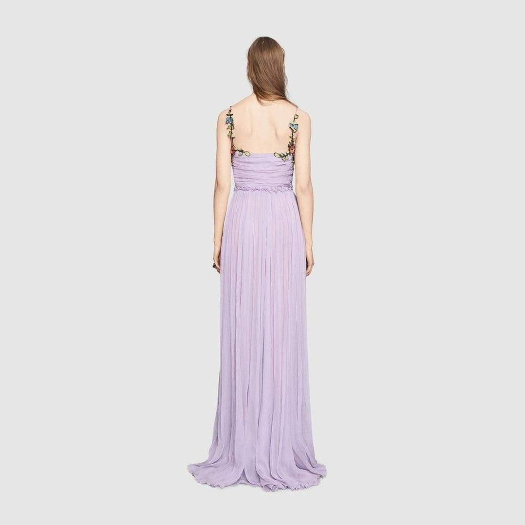 Purple Silk Chiffon Embroidered Gown