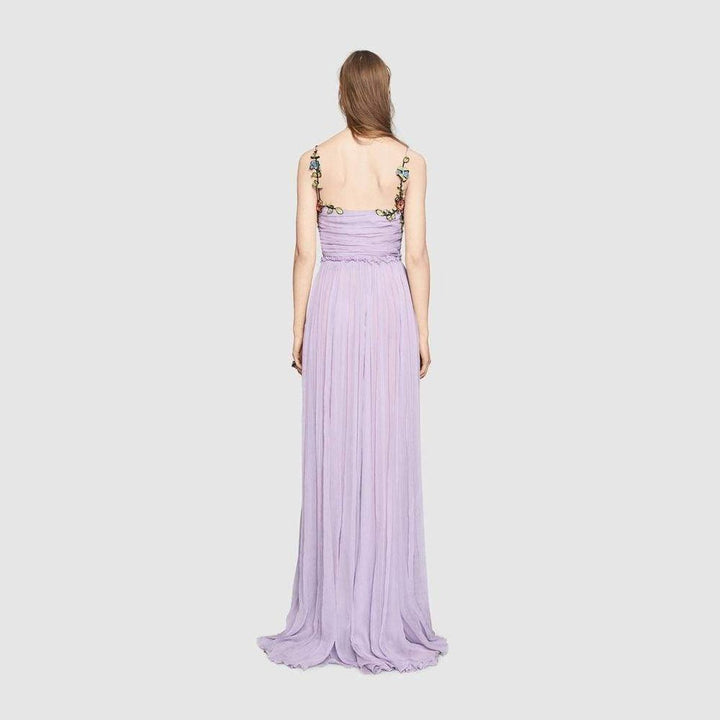 Purple Silk Chiffon Embroidered Gown