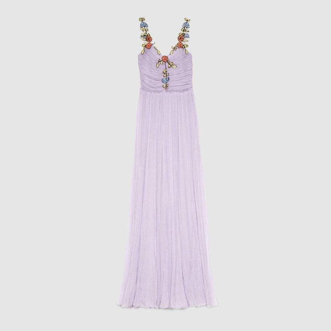 Purple Silk Chiffon Embroidered Gown