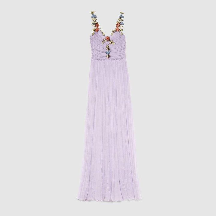 Purple Silk Chiffon Embroidered Gown