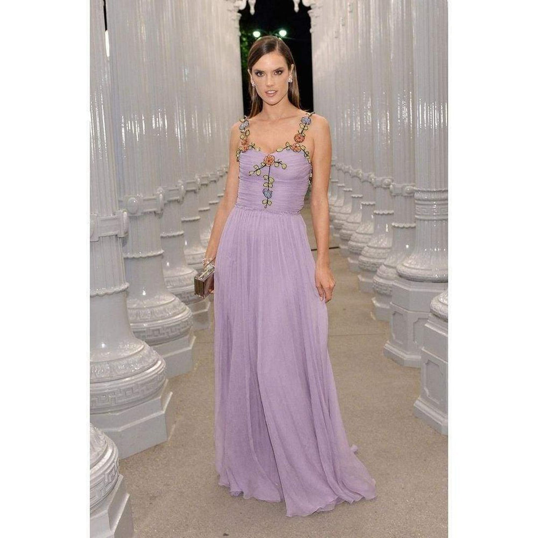 Purple Silk Chiffon Embroidered Gown