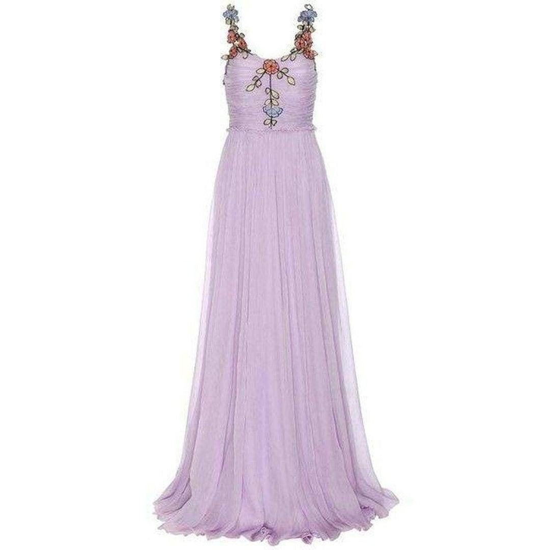 Gucci-Purple Silk Chiffon Embroidered Gown - Runway Catalog