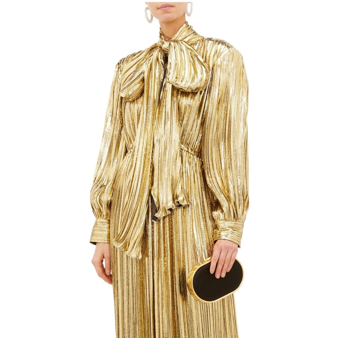 Pussy-bow Silk-blend Lamé Gown
