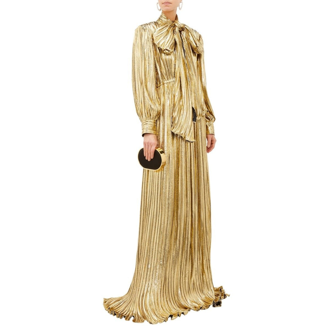 Pussy-bow Silk-blend Lamé Gown
