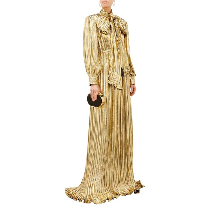 Pussy-bow Silk-blend Lamé Gown