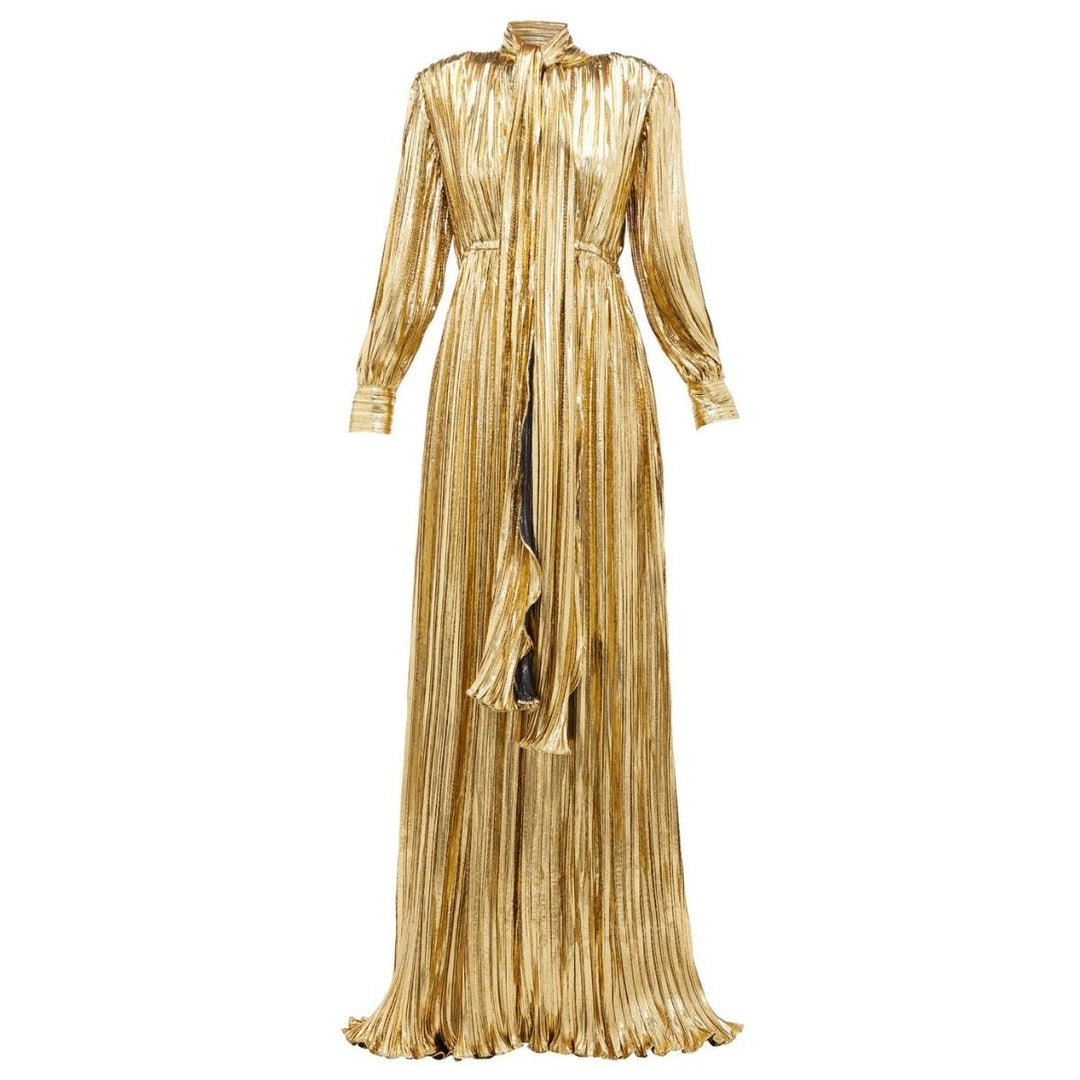 Gucci-Pussy-bow Silk-blend Lamé Gown - Runway Catalog