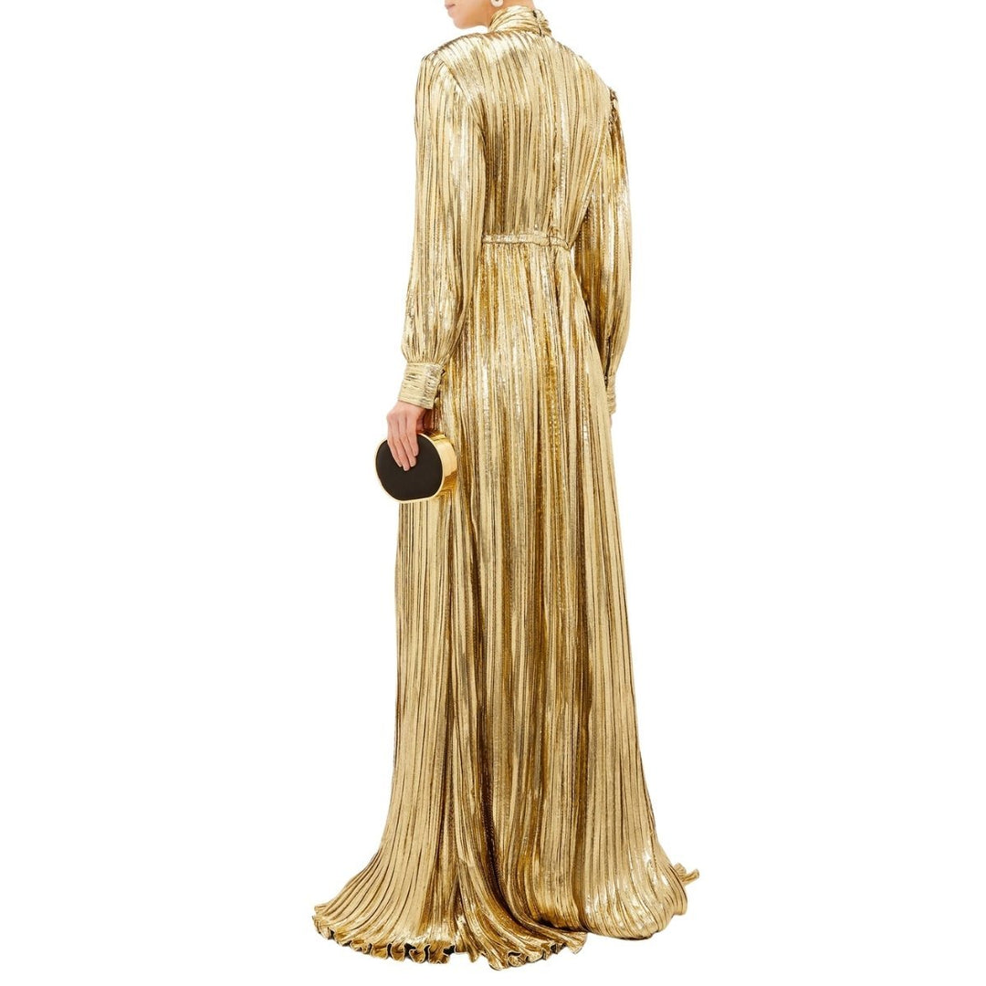 Pussy-bow Silk-blend Lamé Gown