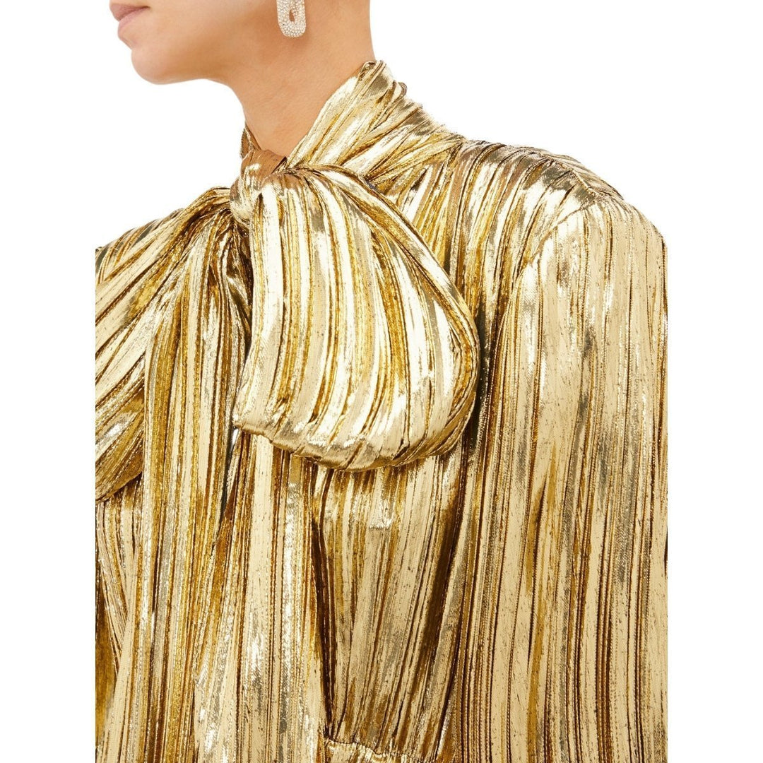 Pussy-bow Silk-blend Lamé Gown
