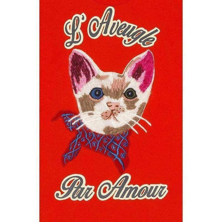 Cat Embroidered Cotton-Jersey T-shirt