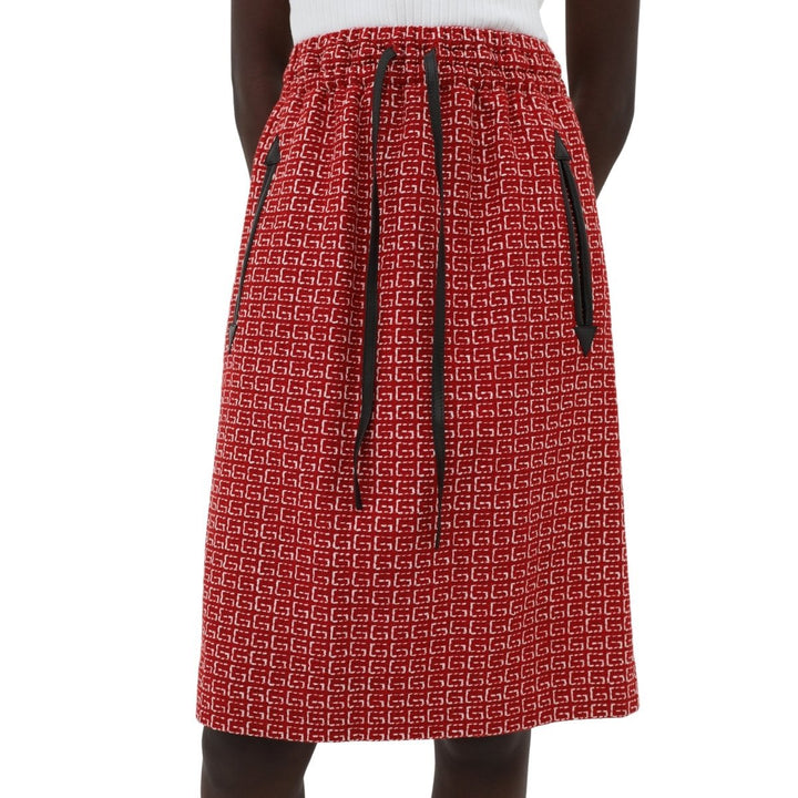 Red Jacquard GG Drawstring Skirt