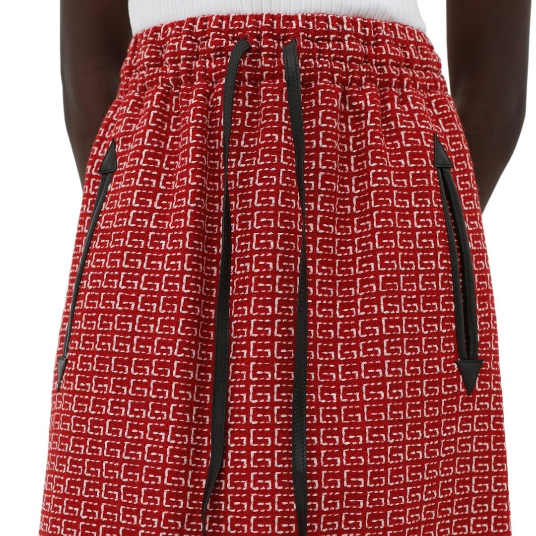 Red Jacquard GG Drawstring Skirt