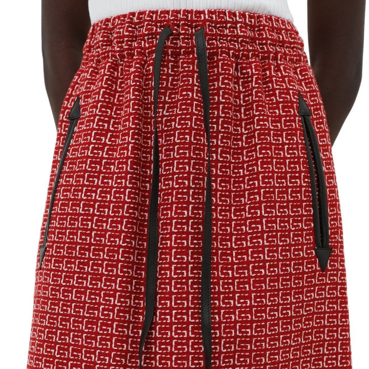 Red Jacquard GG Drawstring Skirt