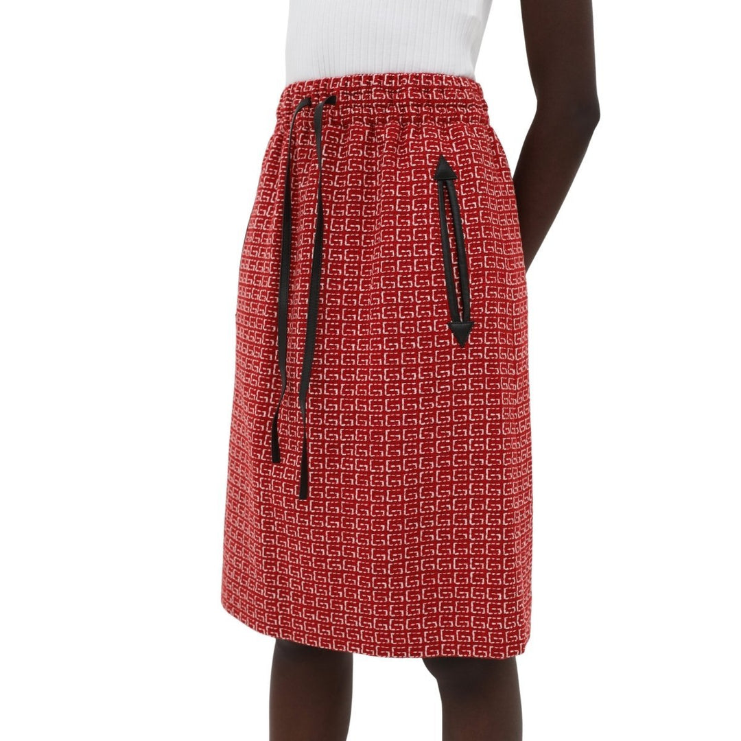 Red Jacquard GG Drawstring Skirt