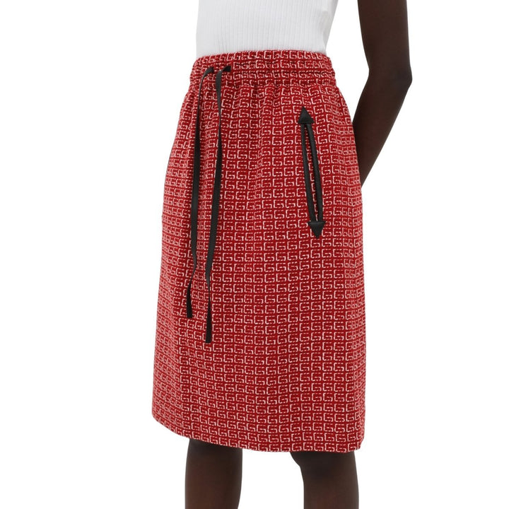 Red Jacquard GG Drawstring Skirt