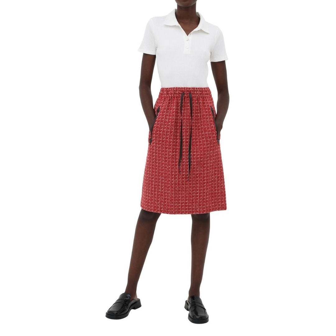 Red Jacquard GG Drawstring Skirt