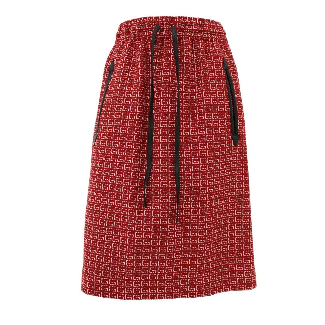 Gucci-Red Jacquard GG Drawstring Skirt - Runway Catalog