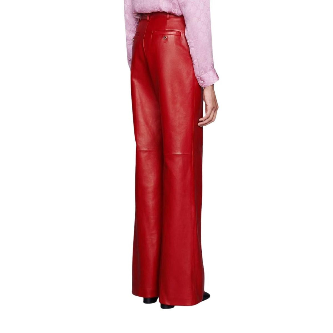 Red Plonge Leather Flare Trousers