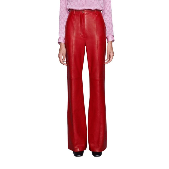 Red Plonge Leather Flare Trousers
