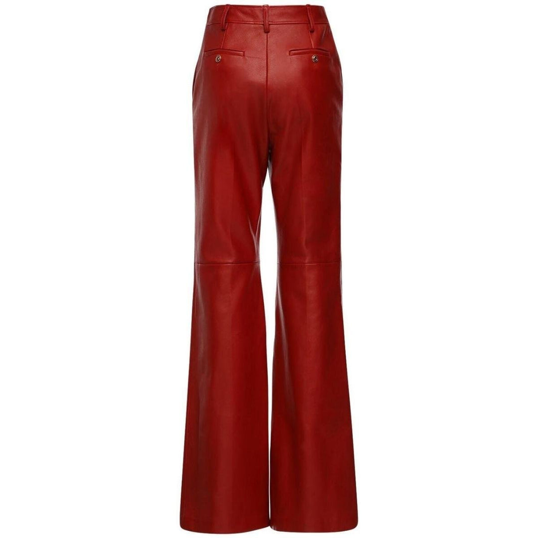 Red Plonge Leather Flare Trousers