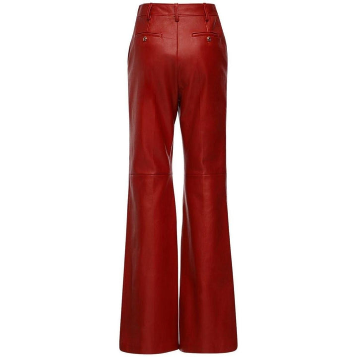 Red Plonge Leather Flare Trousers